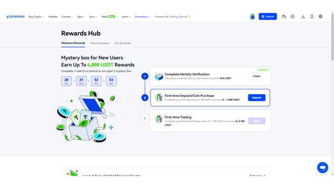 Welcome bonuses on Phemex