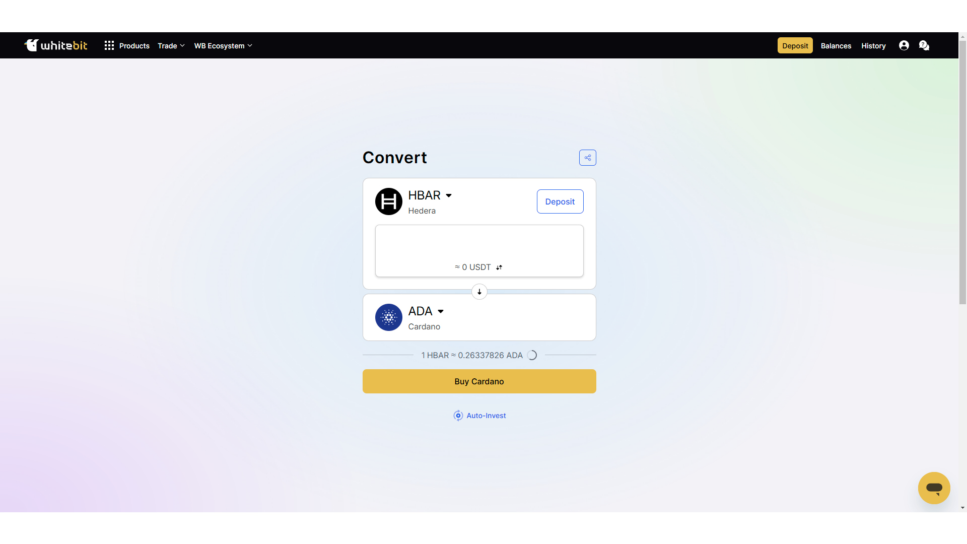 WhiteBIT offre uno strumento semplice per convertire gli asset