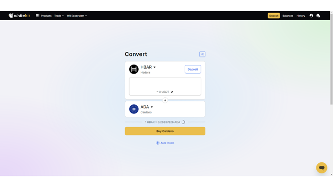 WhiteBIT offers a simple tool to convert assets