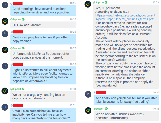My conversation with LiteForex