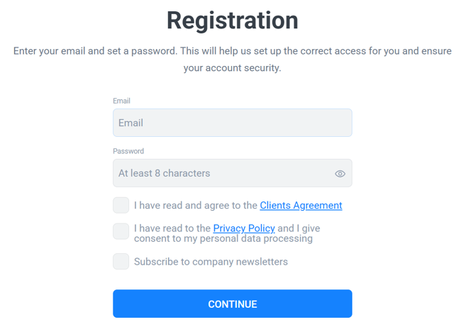 LiteForex’s account registration form