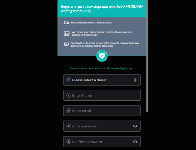 FXMeridian’s account registration form