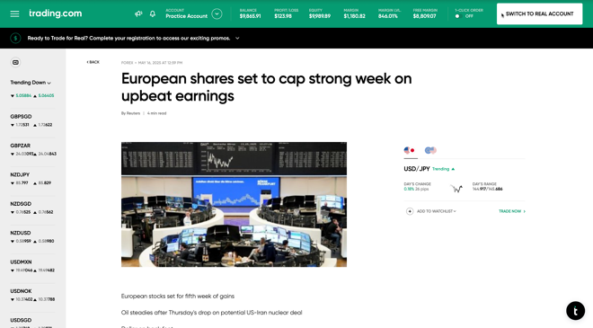 WebTrader Reuters news feed