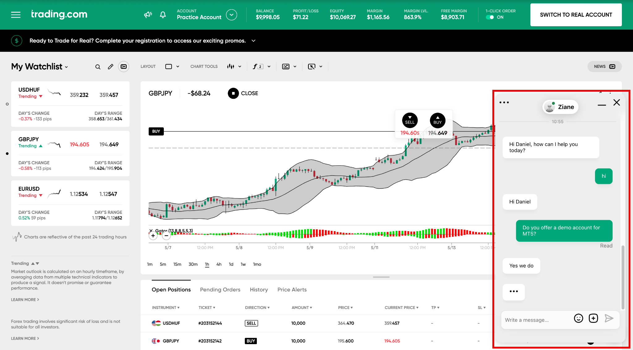 Trading.com US live chat support