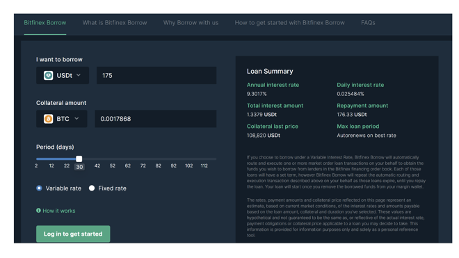 Bitfinex borrowing dashboard.