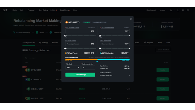 Creating a rebalancing market-making strategy on BIT.com
