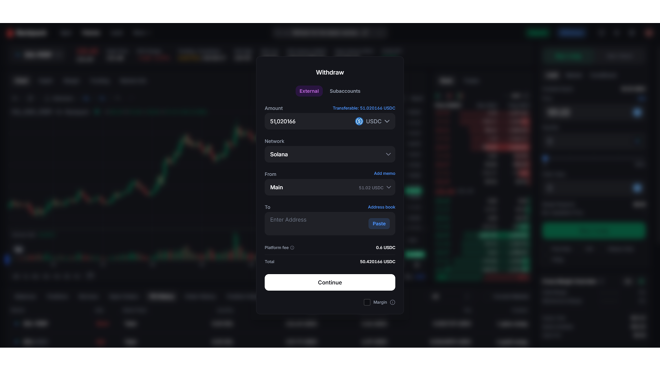 Crypto withdrawal on Backpack