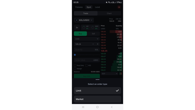 Order types on Backpack Mobile