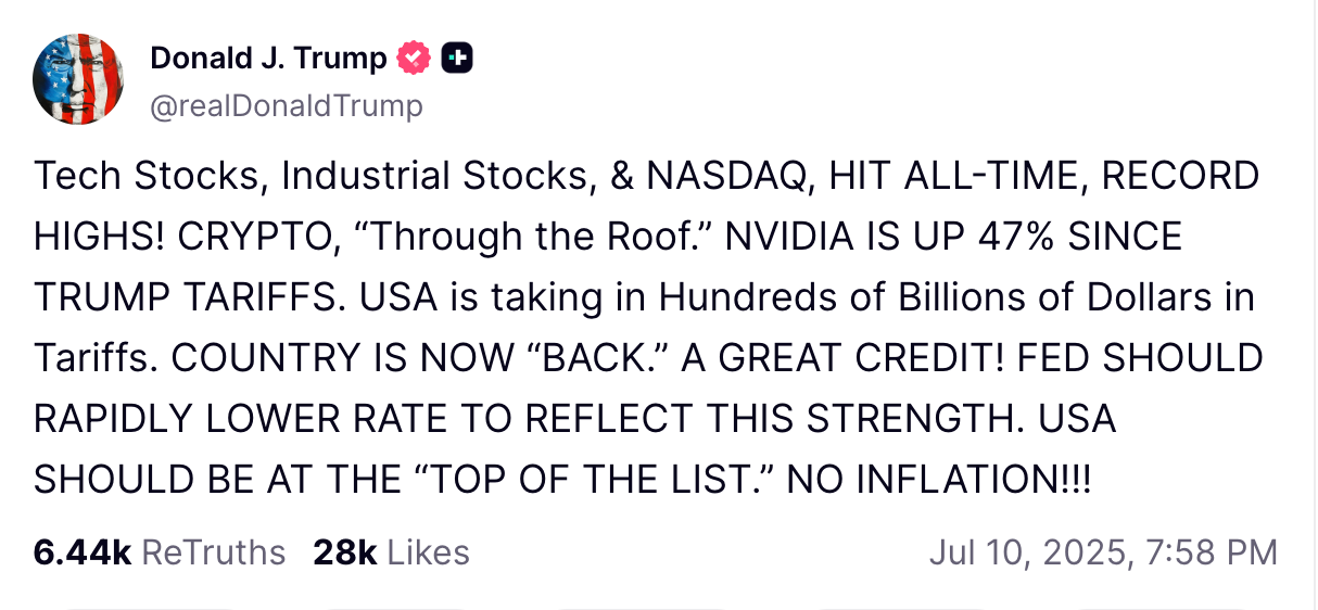 Donald Trump's latest post on crypto