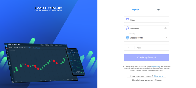 AvaTrade’s account registration form