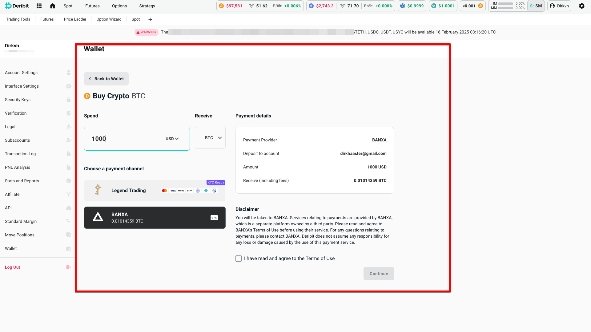 Comprare criptovalute su Deribit