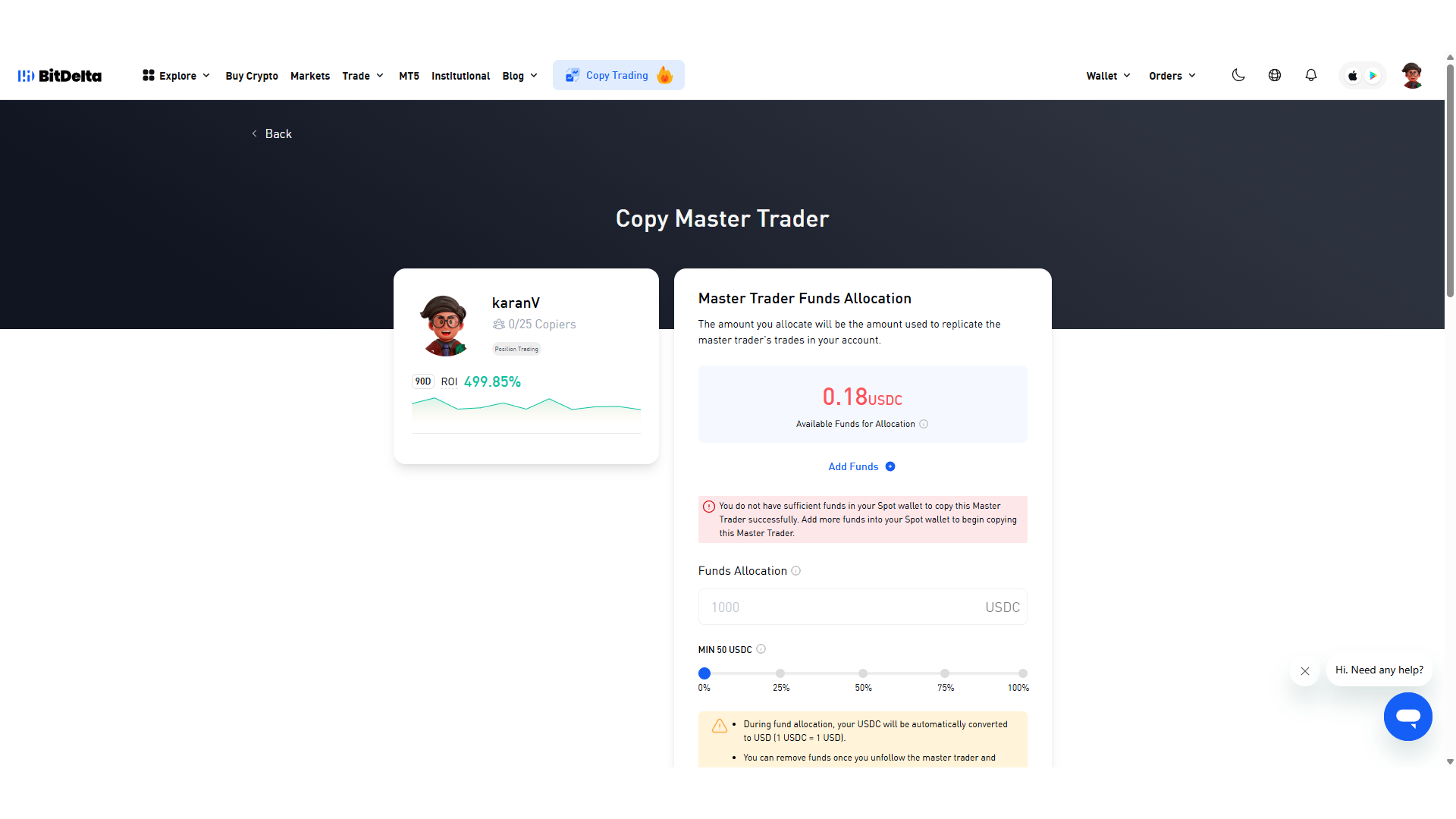 Copy Trading su BitDelta