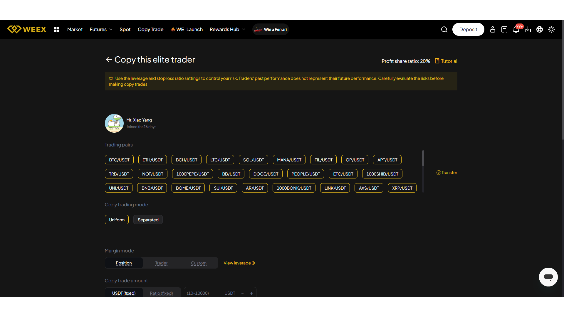 Il copy trading su WEEX