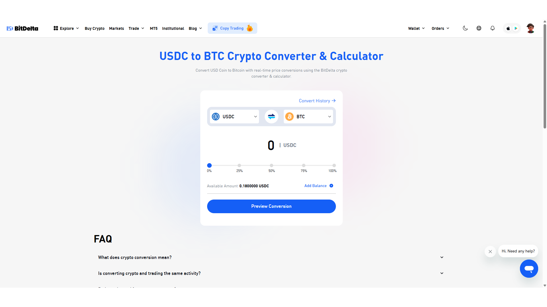 Convertitore di criptovalute su BitDelta