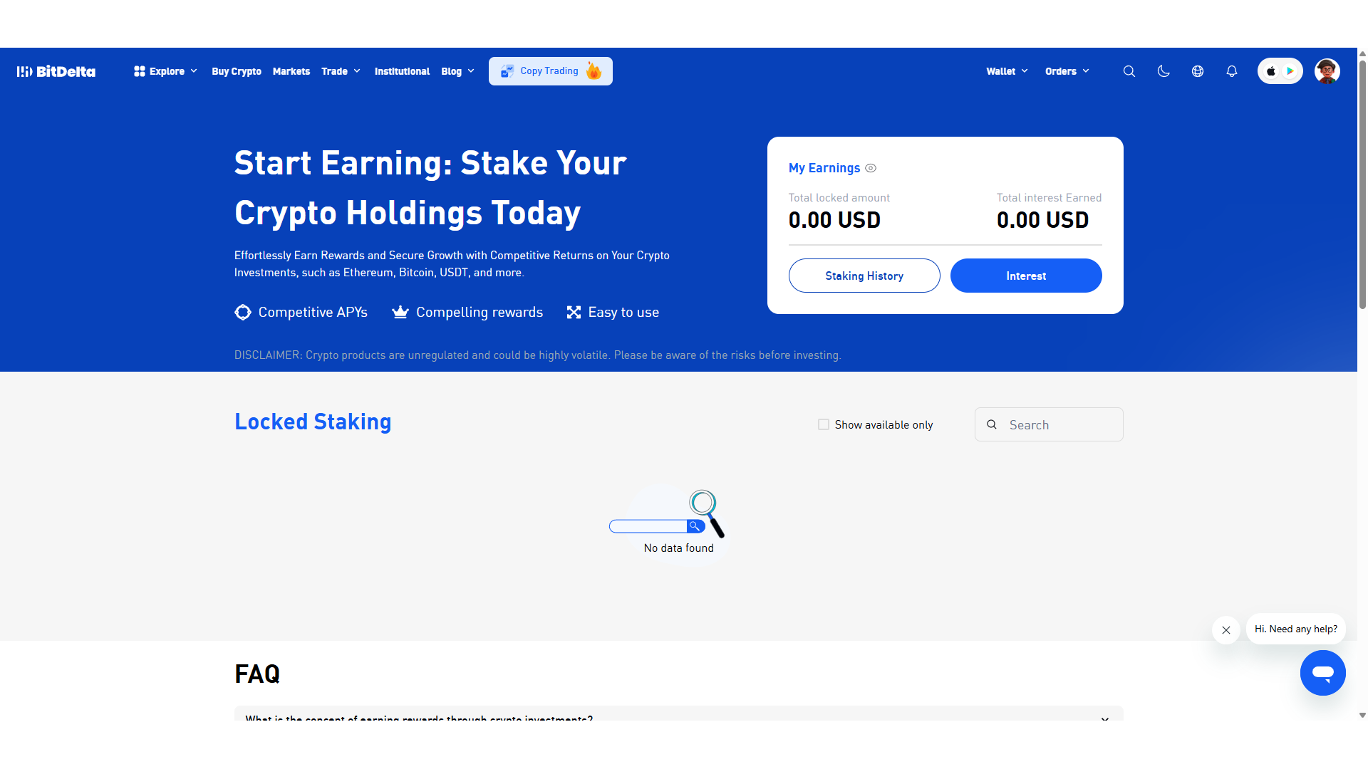 Staking di criptovalute su BitDelta