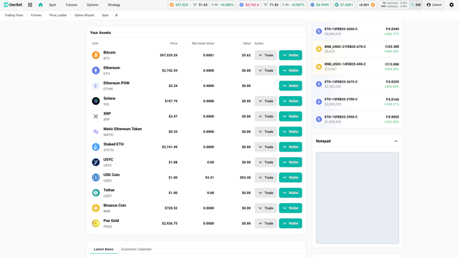 Cryptocurrencies available at Deribit