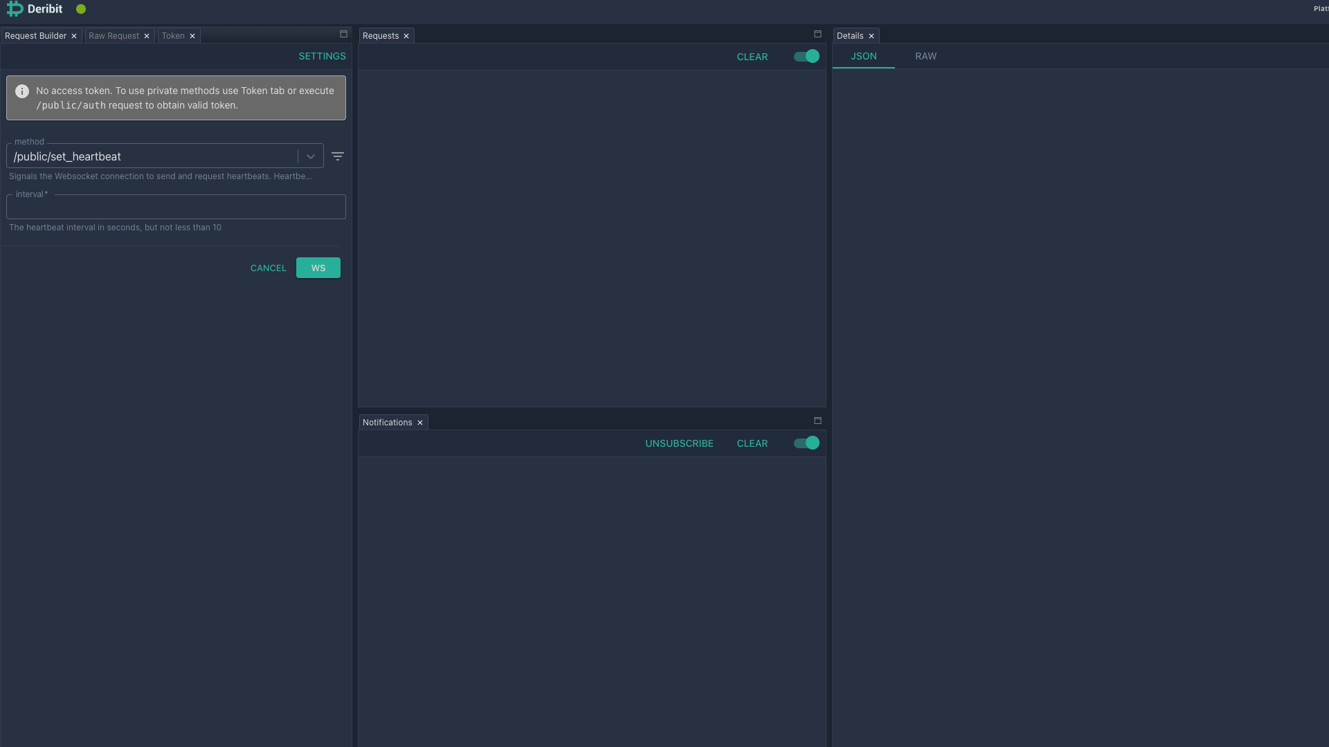 La console API di Deribit
