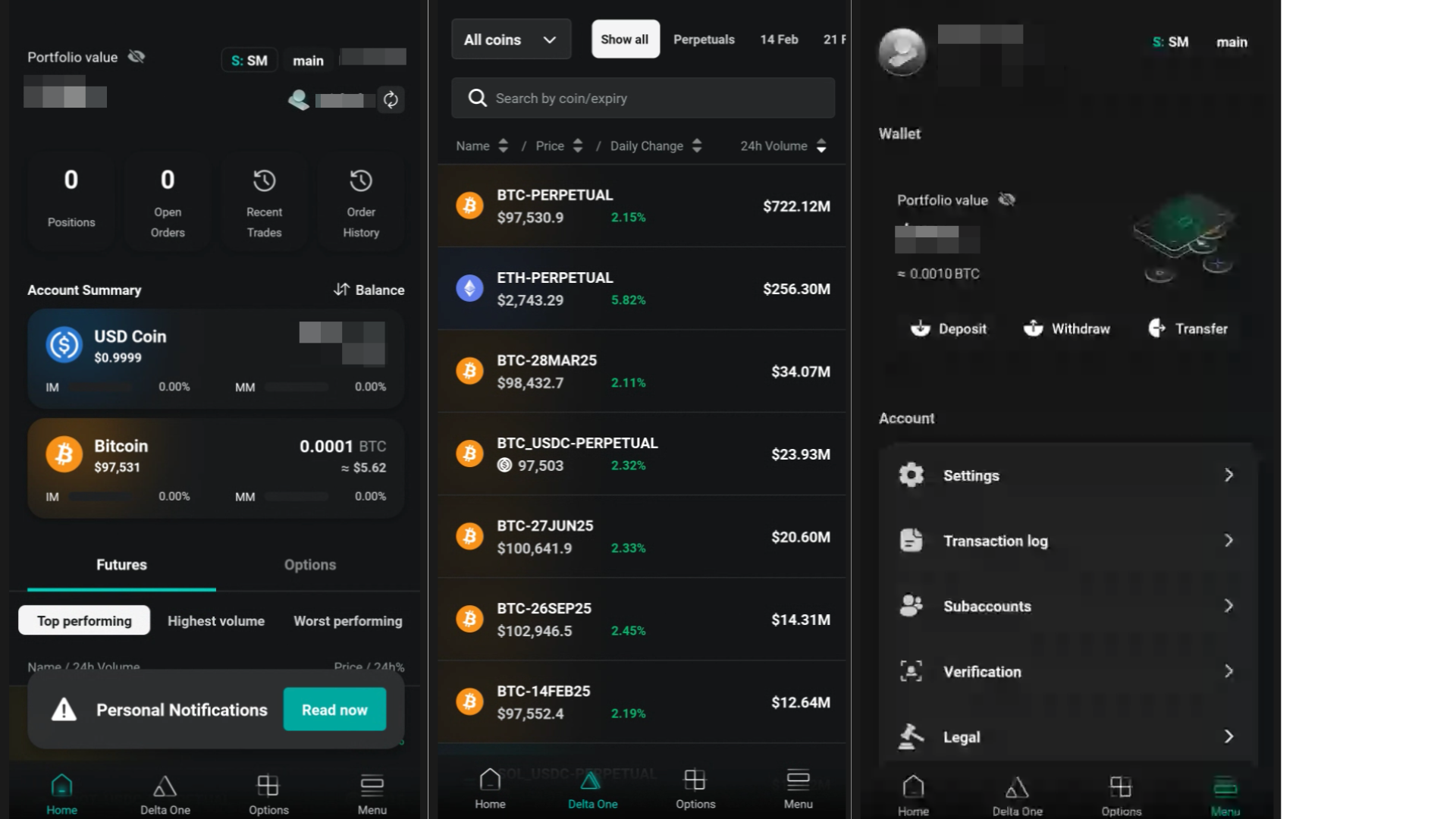 L’app mobile Deribit