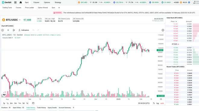 Deribit Spot Trading Interface