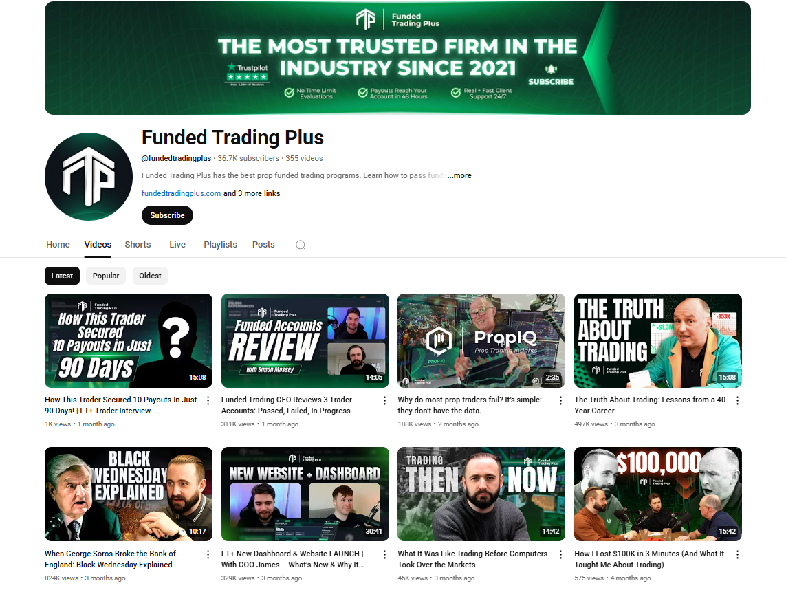 Funded Trading Plus's YouTube channel