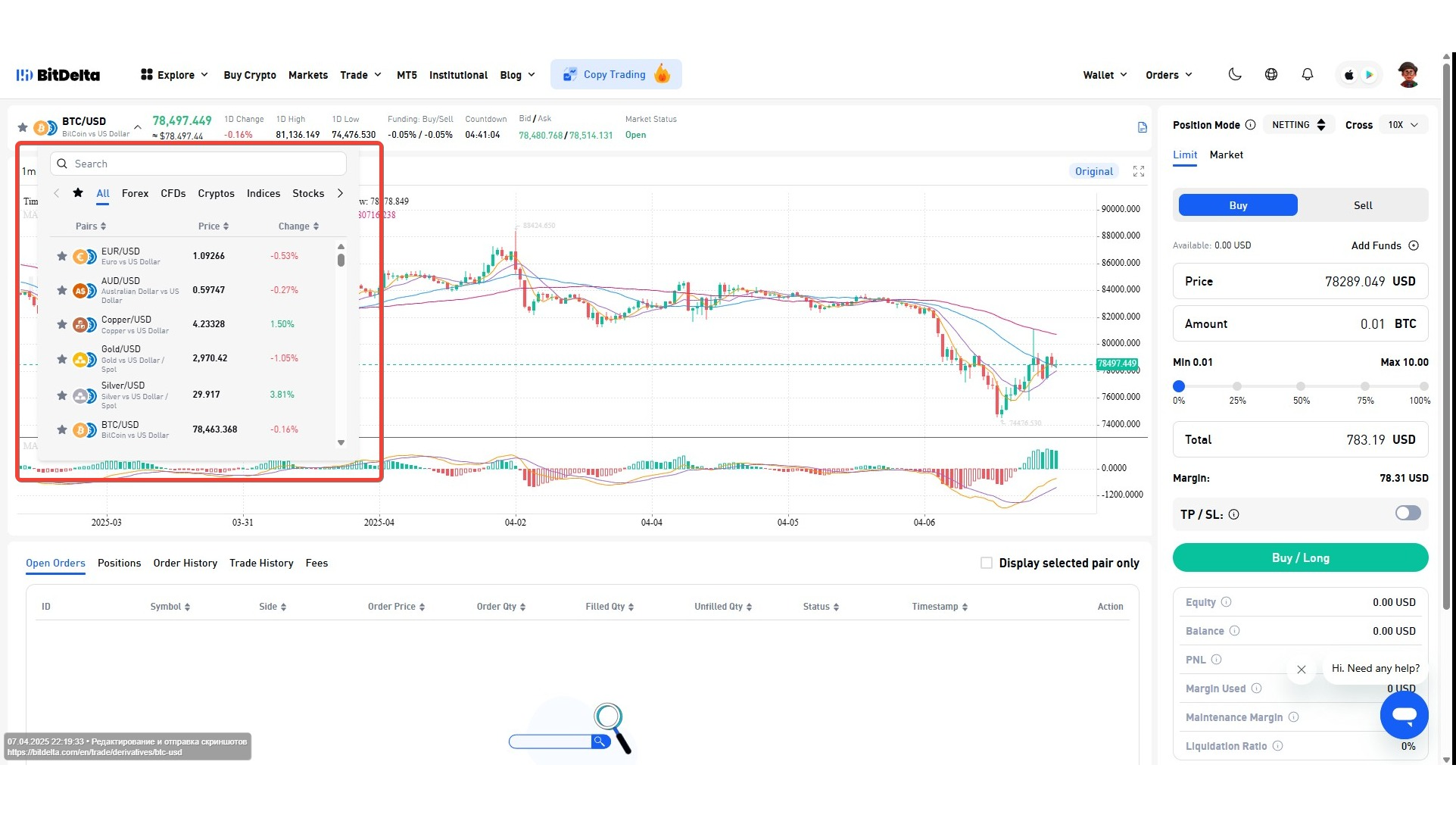 Trading di futures su BitDelta
