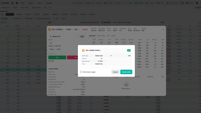 Options order about to be created