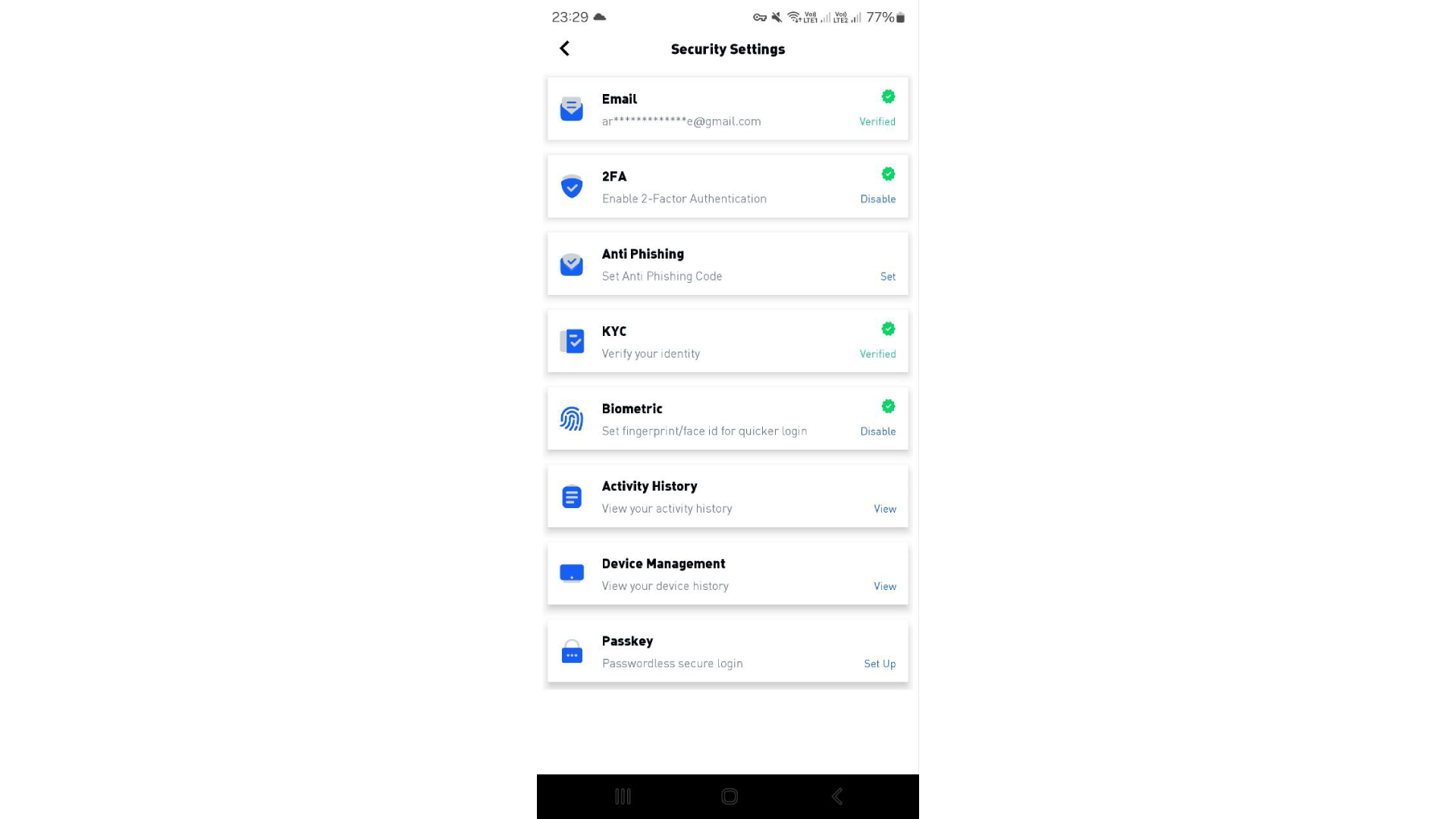 Impostazioni di sicurezza su BitDelta Mobile