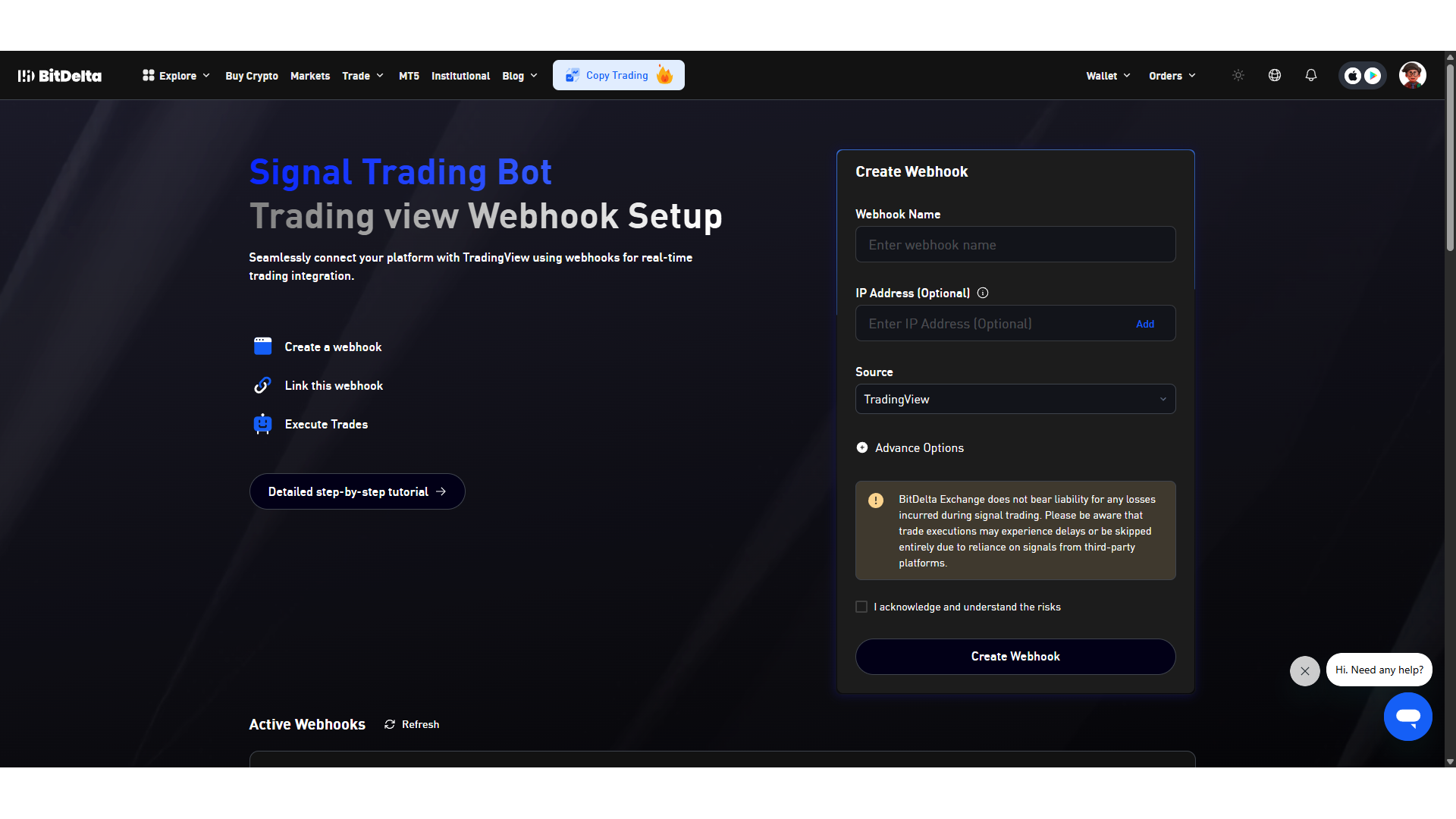 Il bot di segnali di trading su BitDelta