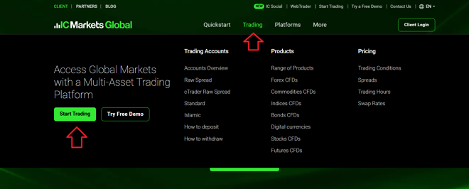 Creating an account with IC Markets