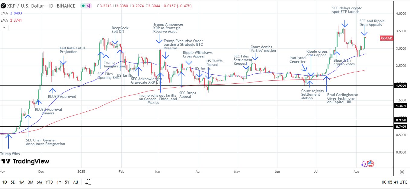 XRP Daily Chart affirms bullish price signals.