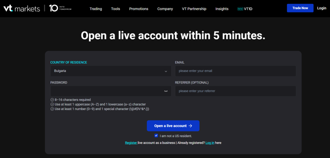 Opening an account with VT Markets