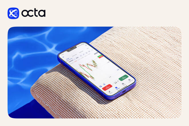 Octa platform on smartphone and its logo. FX Empire