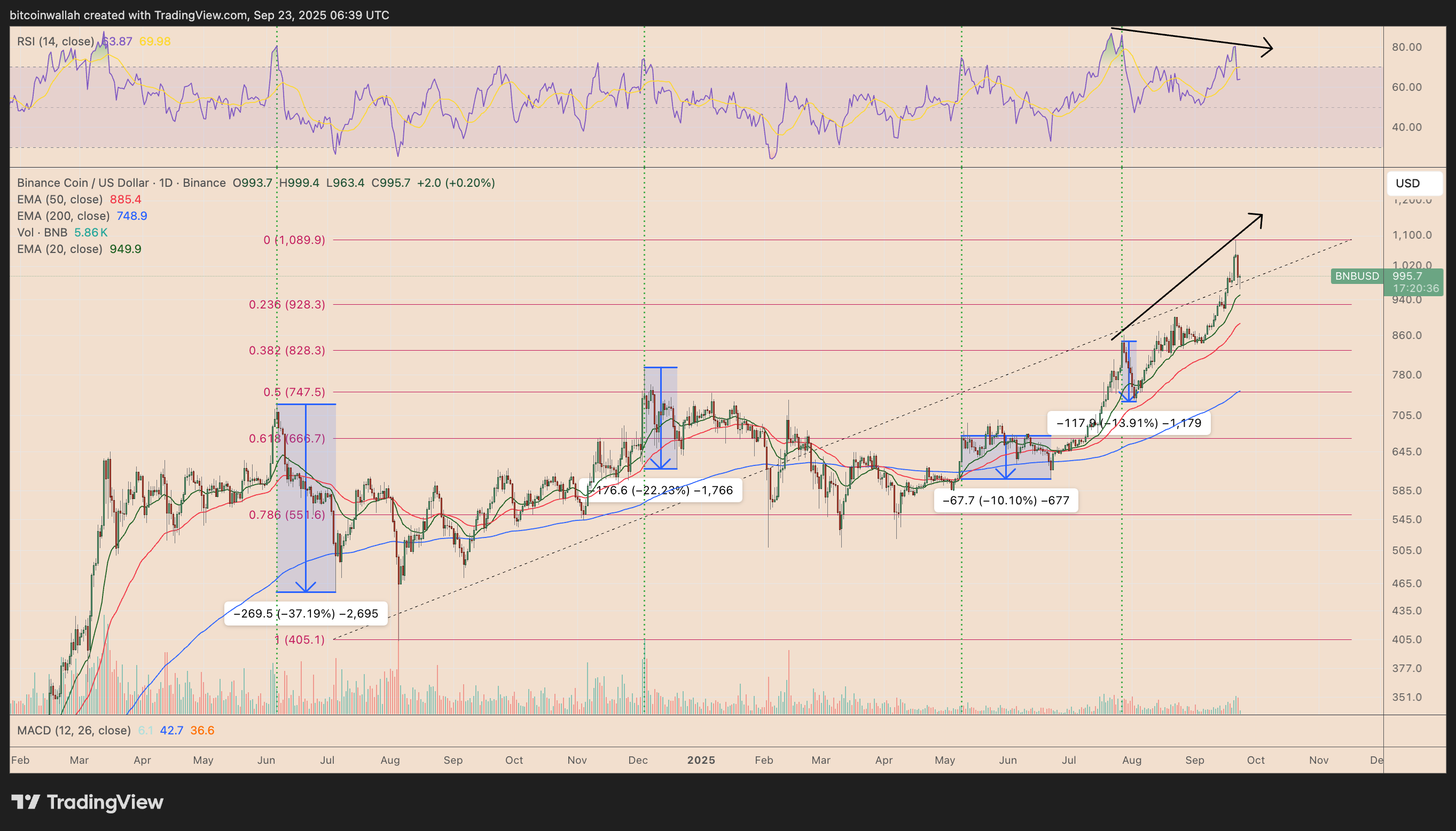 BNB/USD daily price chart