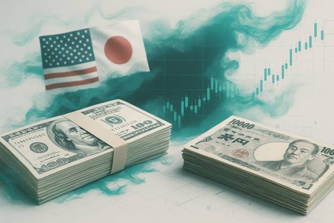 US Dollars, Japanese yens and US flag vs Japan flag. FX Empire