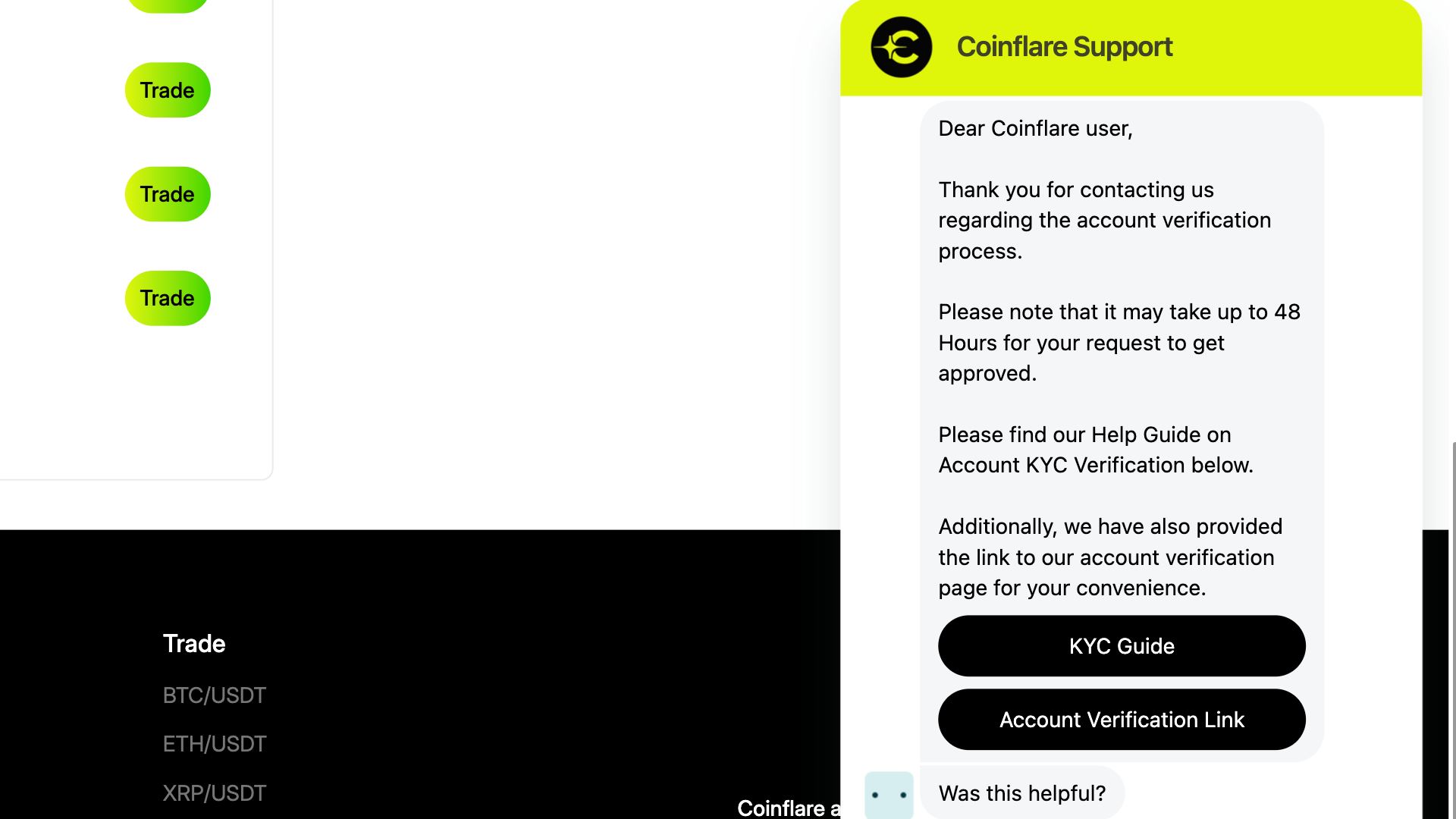 La conversazione con il bot di Coinflare