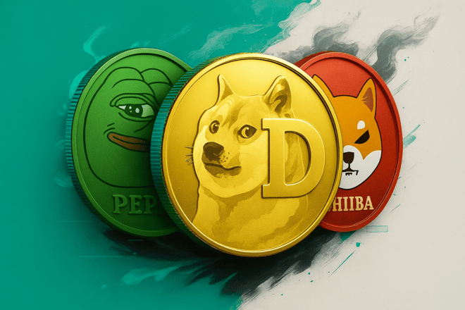 Concetto Dogecoin, PEPE, Shiba Inu
