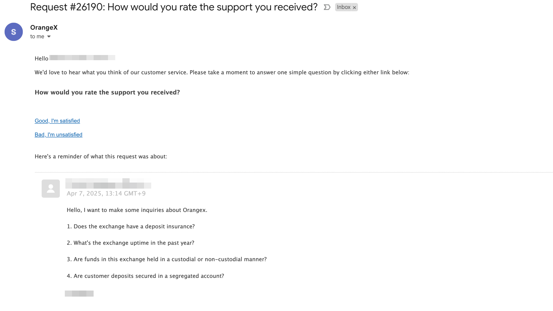Email response from OrangeX