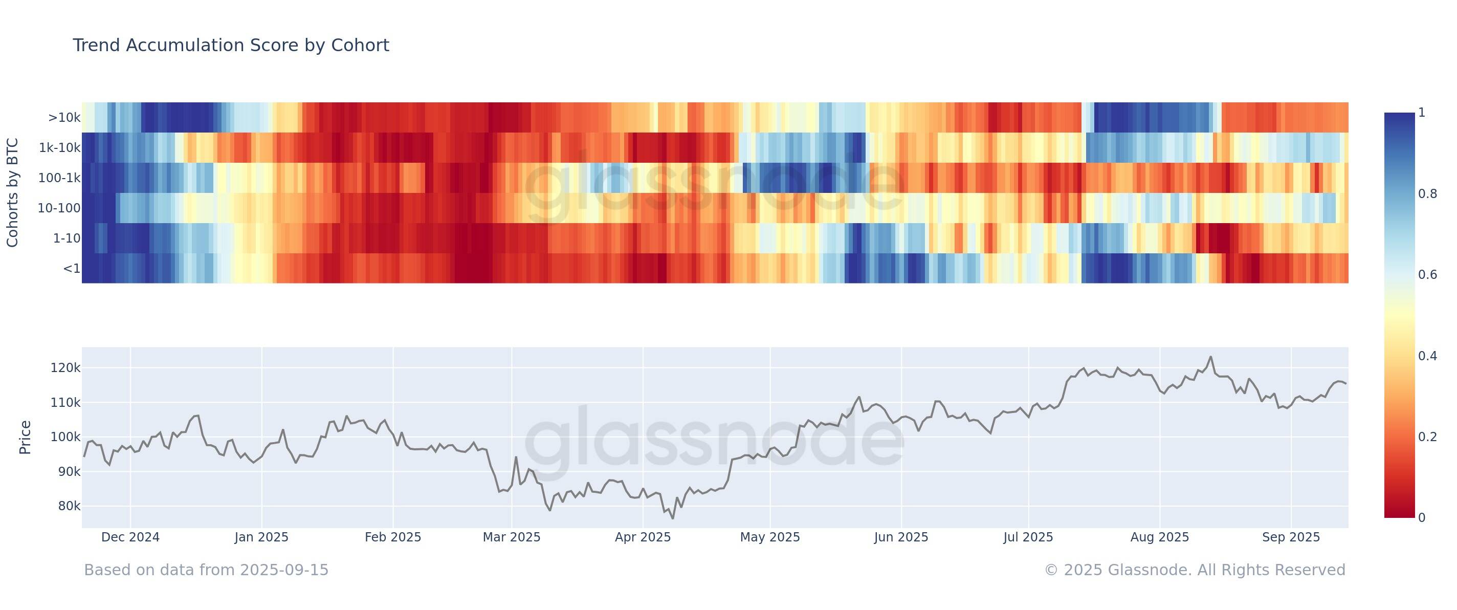 Bitcoin trend accumulation score by cohort