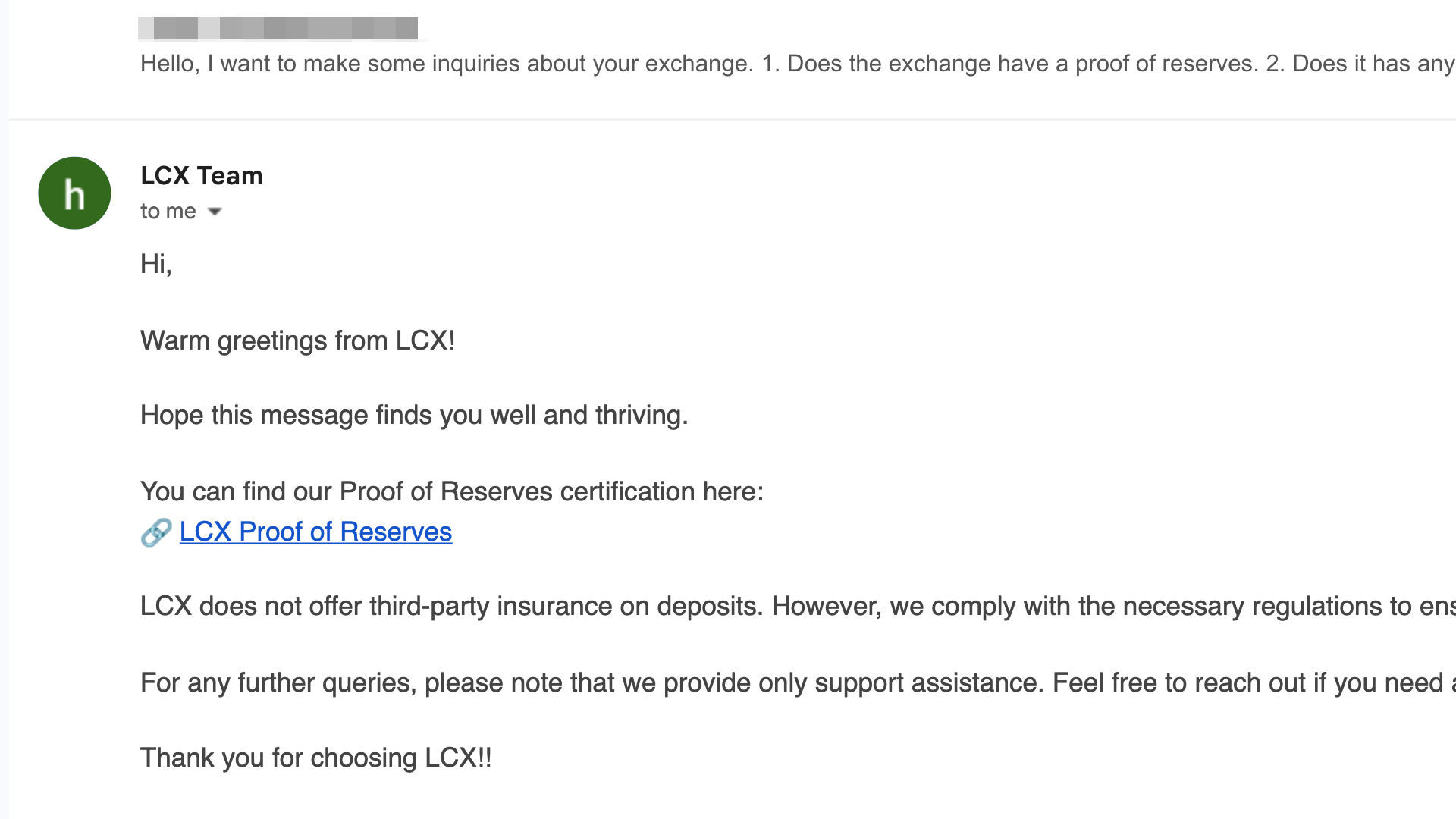 Le risposte via email di LCX