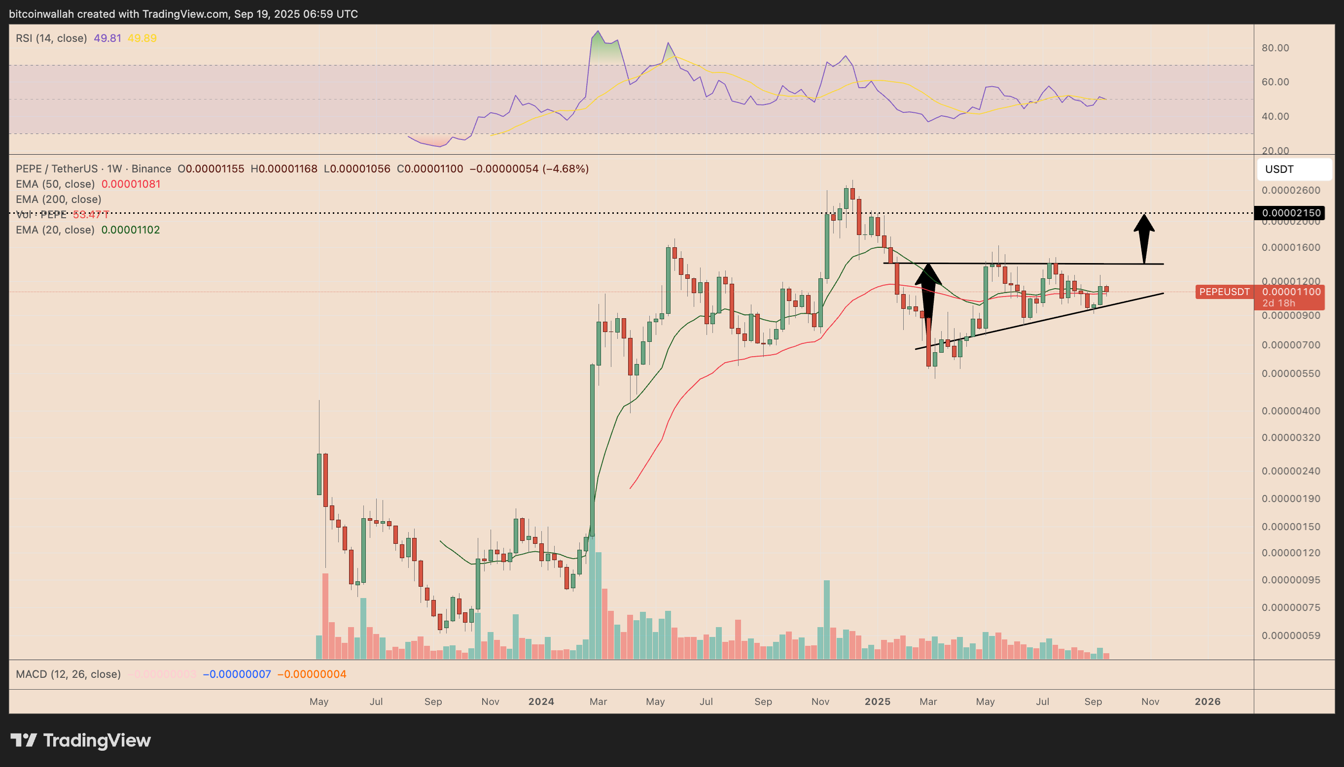 PEPE/USDT weekly price chart