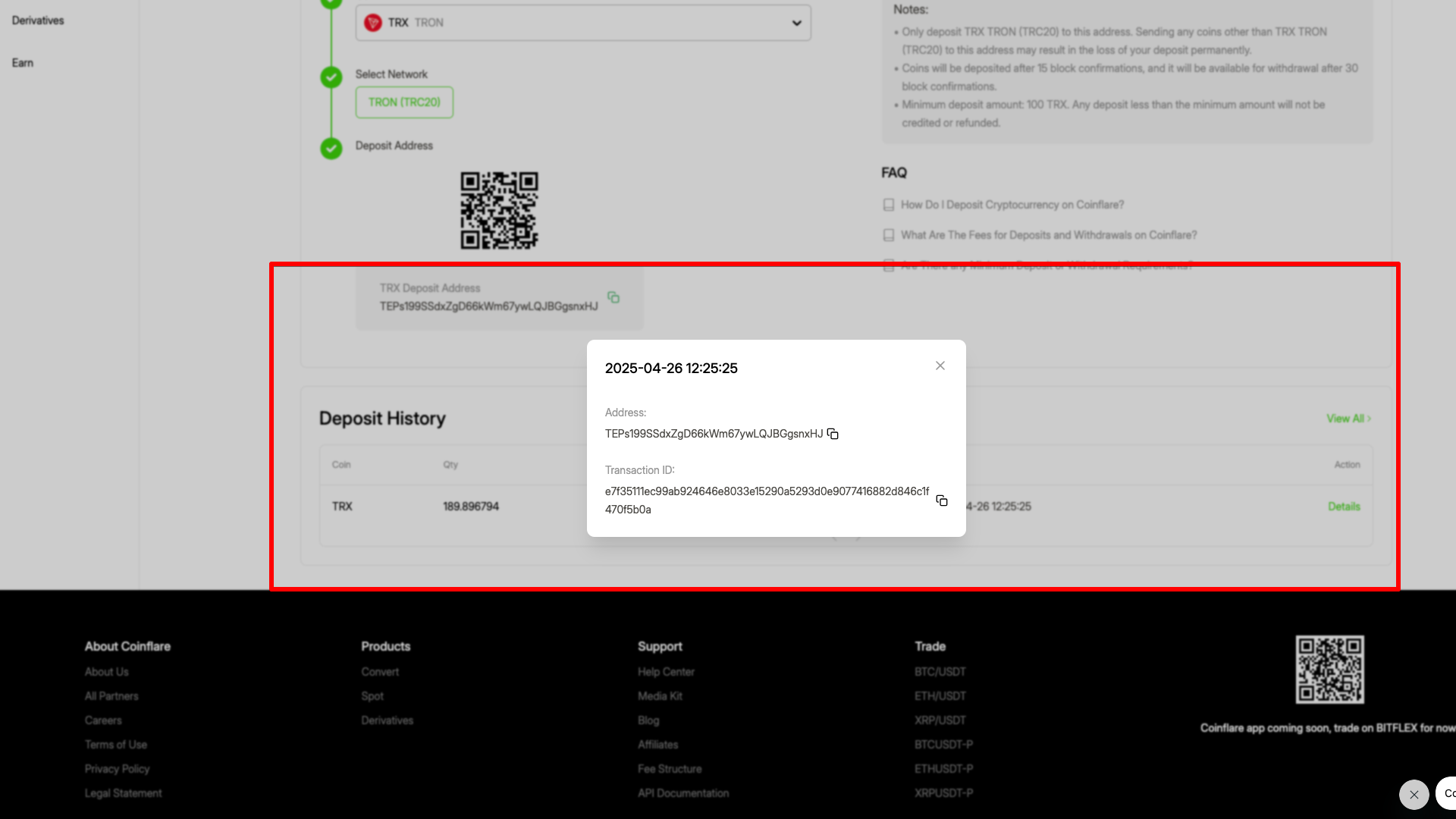 Deposito di TRX