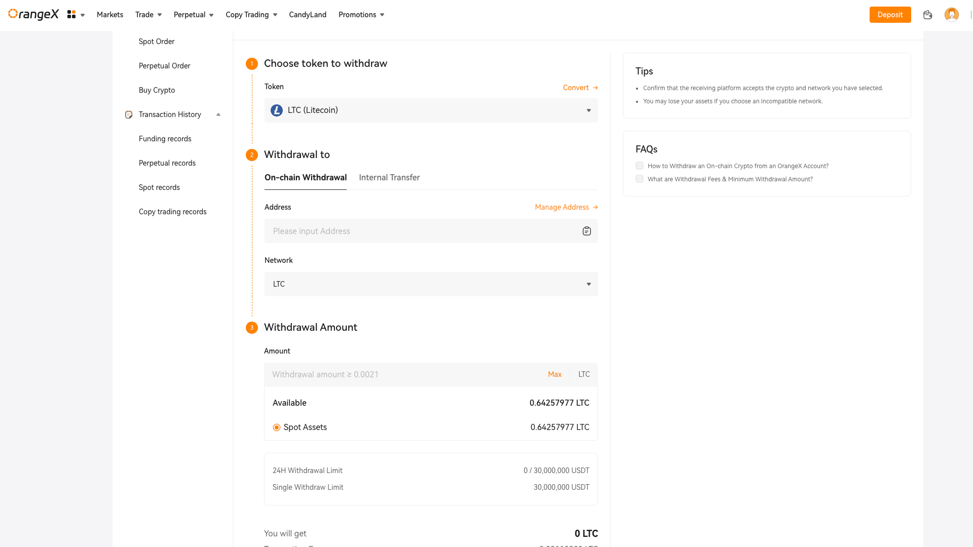 Withdrawal Interface