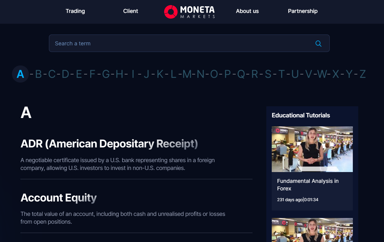 Moneta Markets’ trading glossary