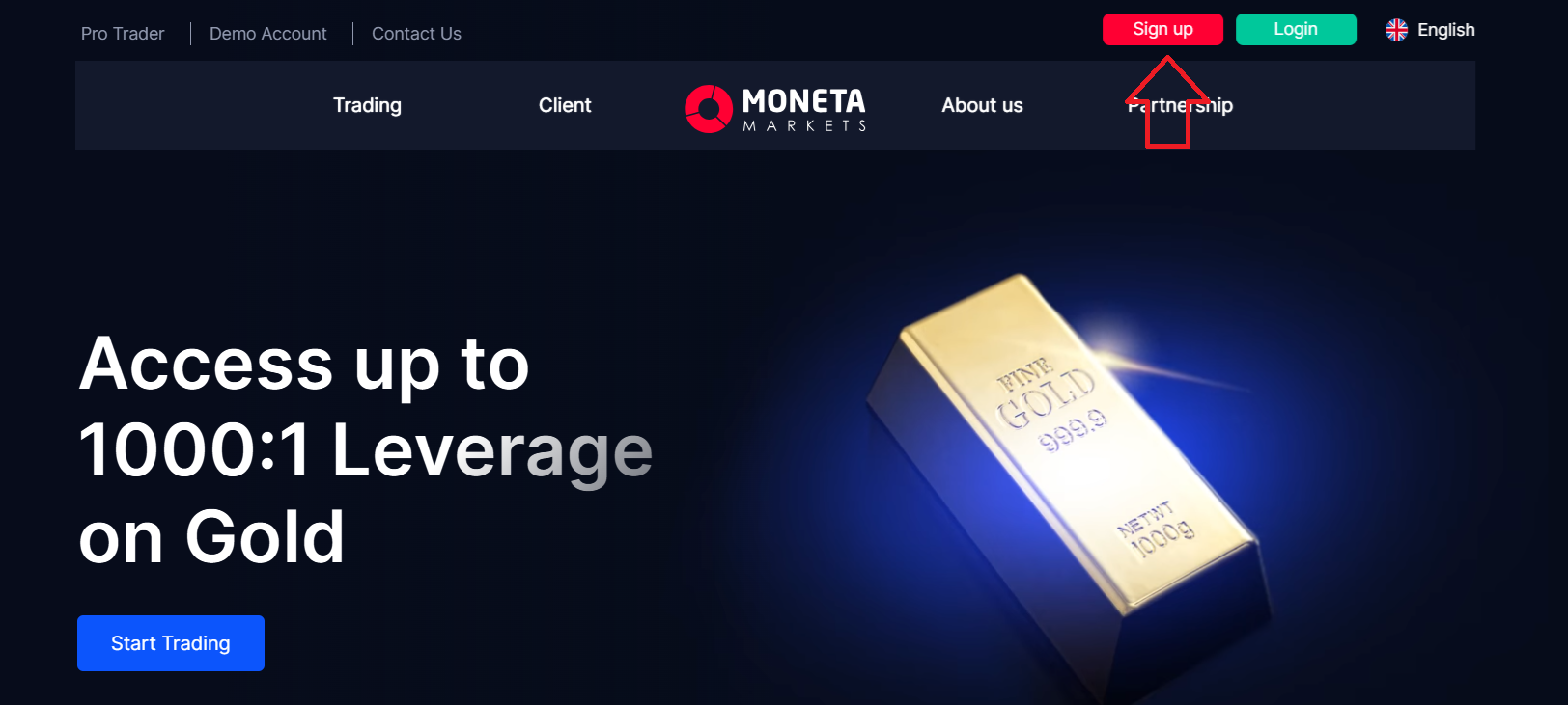 Opening an account with Moneta Markets