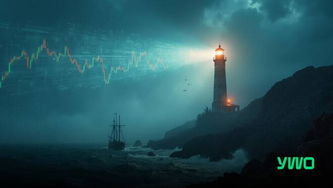 Lighthouse at night and YWO logo. FX Empire