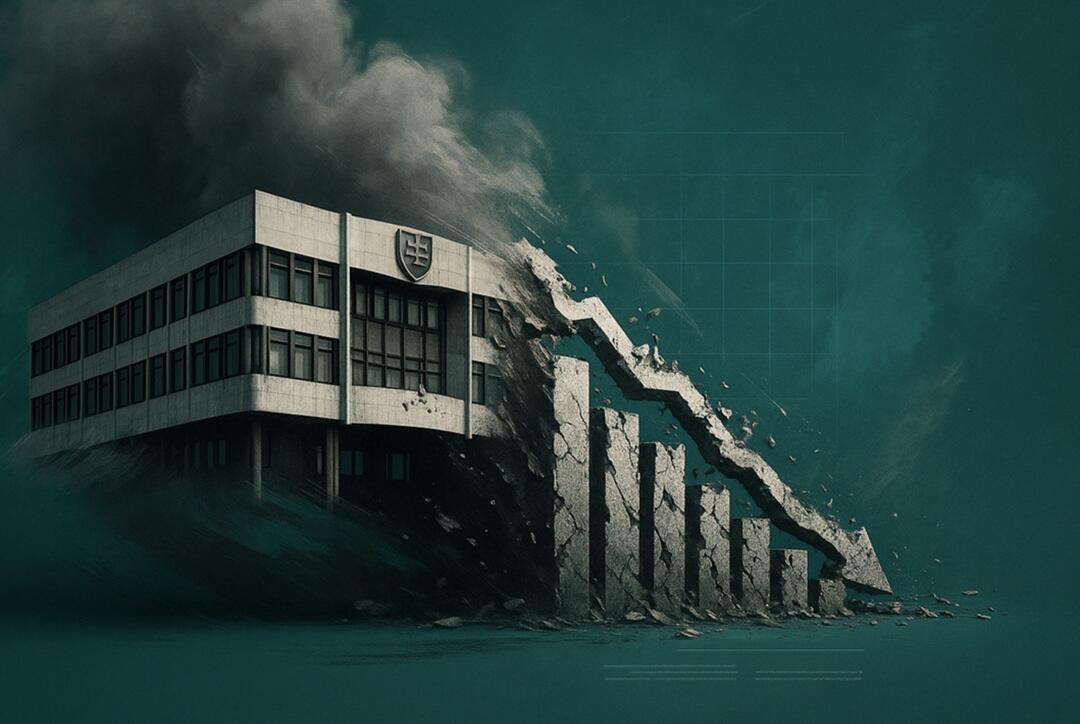 Building from Slovakia and downwards arrow. FX Empire