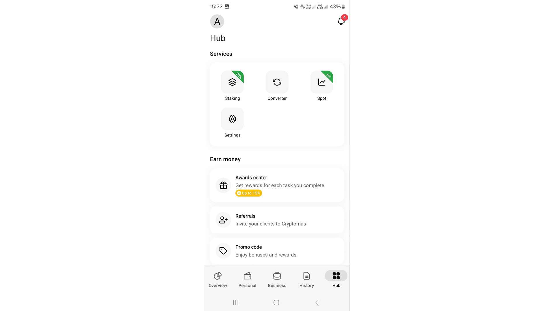 L’Hub su Cryptomus Mobile