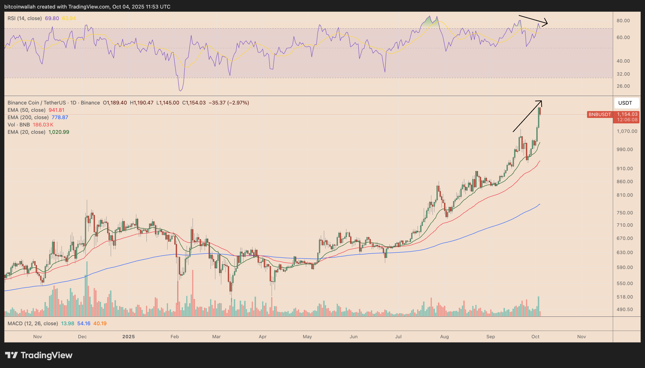BNB/USDT daily price chart