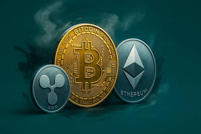 BTC, ETH, XRP coins, FX Empire
