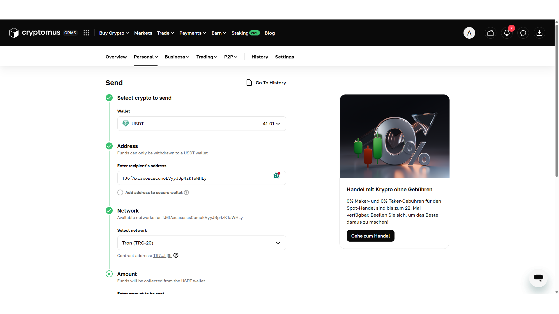 Prelievo di criptovalute su Cryptomus